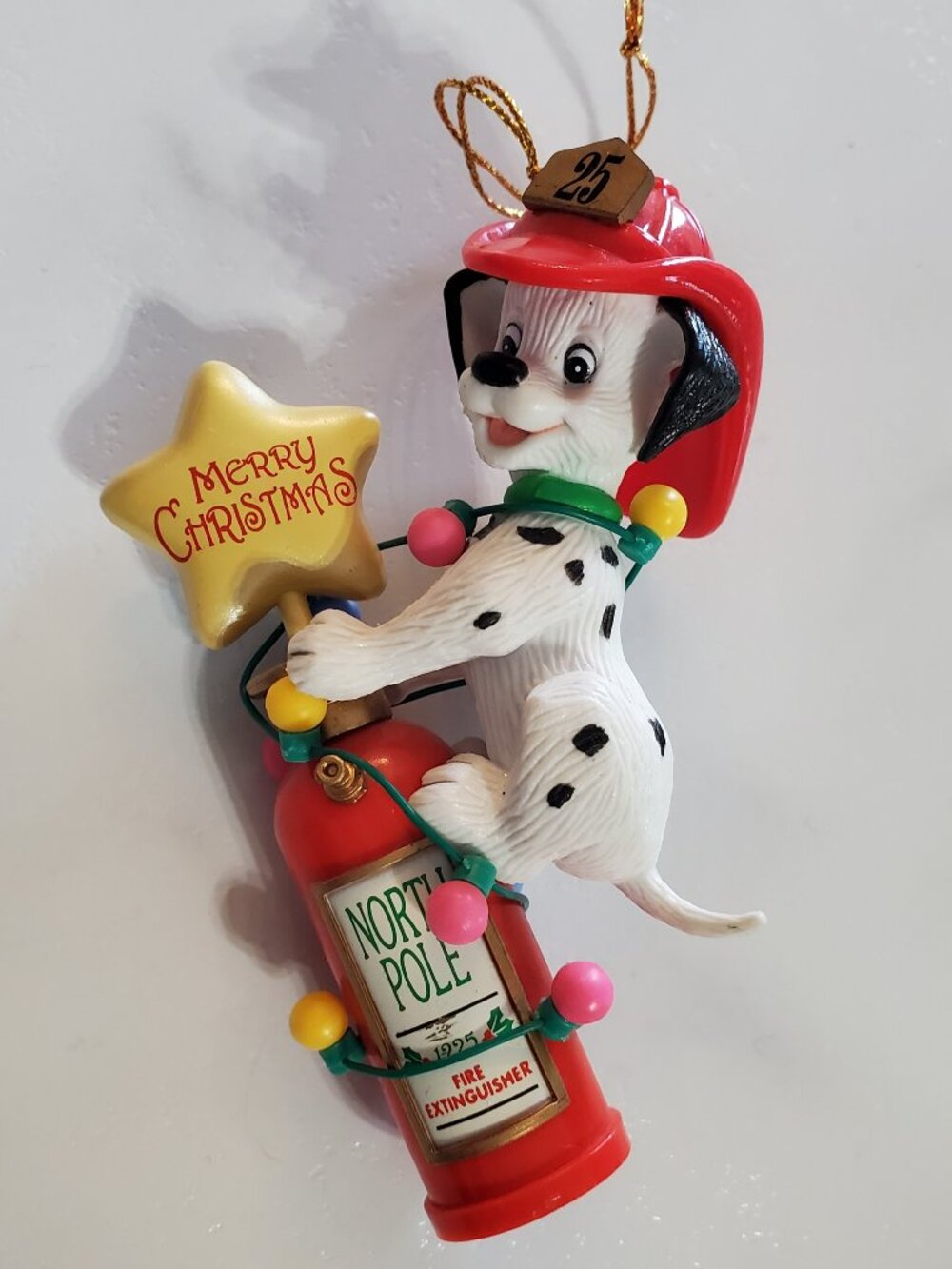 Vintage Trevco Firefighter Dalmation Ornament NORTH POLE Extinguisher